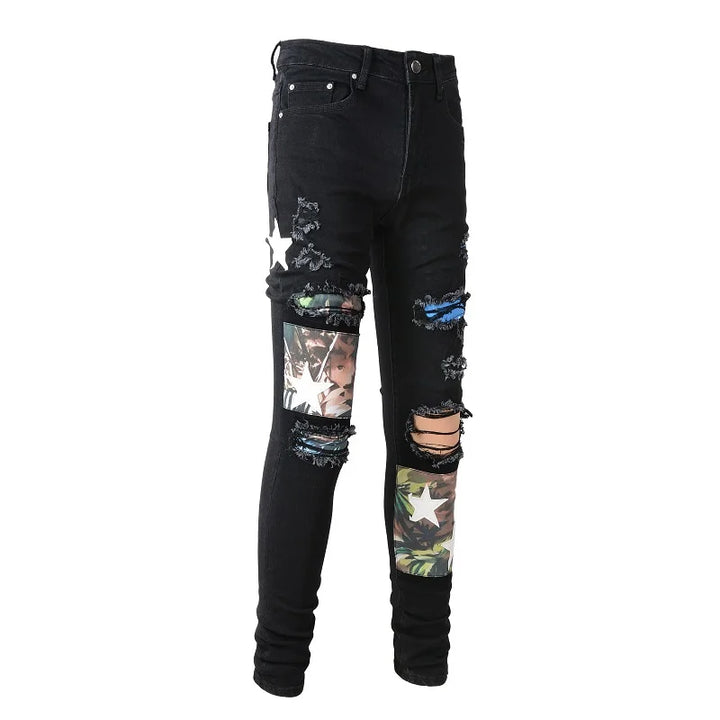 Amiri Jeans black slim straight fit paneling  jeans