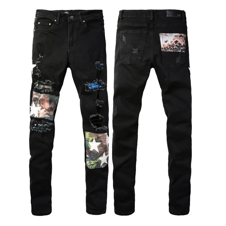 Amiri Jeans black slim straight fit paneling  jeans