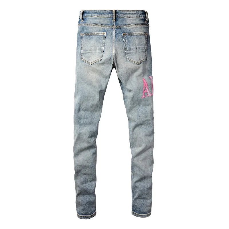 Amiri Jeans Aqua Blue Slim Fit Straight Print