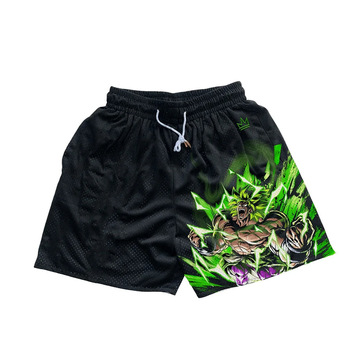 Anime print casual street mesh shorts