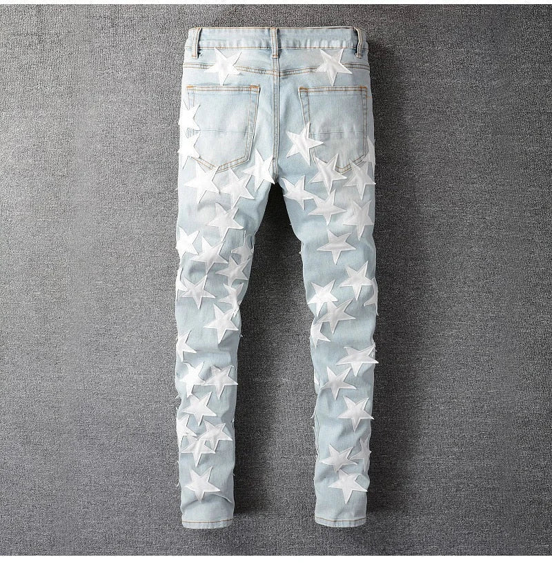 Light Blue Leather Stars Jeans