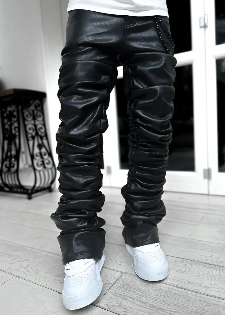 All Black Super Stacked Leather Pant