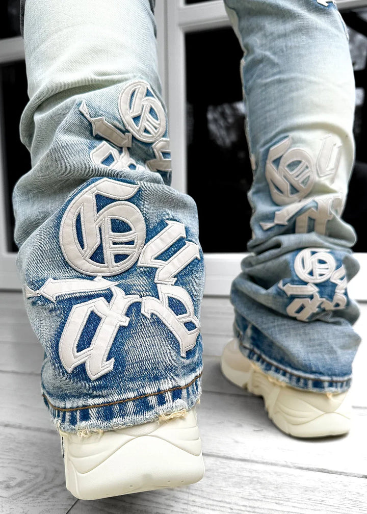 Powder Blue Logos Stacked Denim