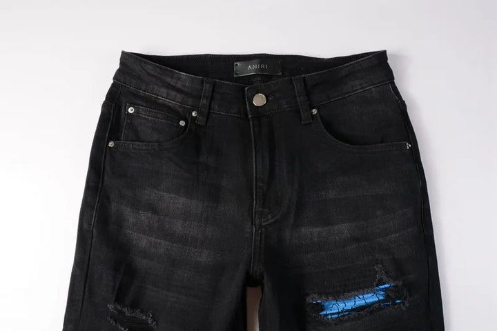 Amiri Jeans denim black pants slim straight stitching