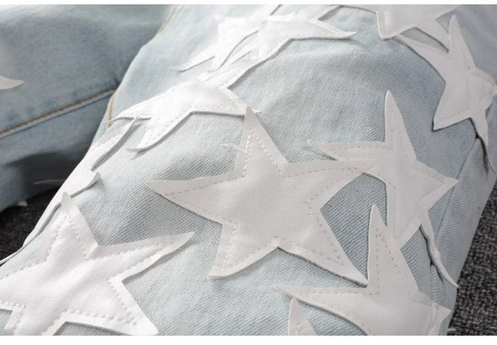 Light Blue Leather Stars Jeans