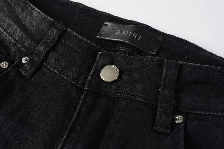 Amiri Jeans denim black pants slim straight stitching