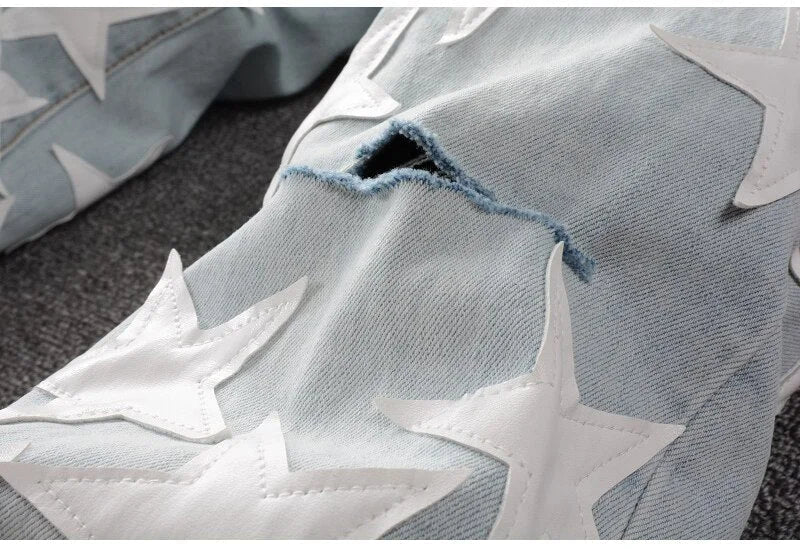 Light Blue Leather Stars Jeans