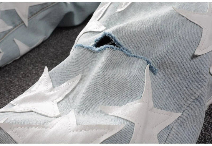 Light Blue Leather Stars Jeans