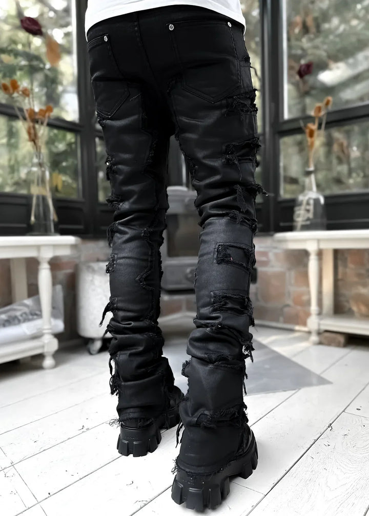 Obsidian Black Waxed Stacked Denim