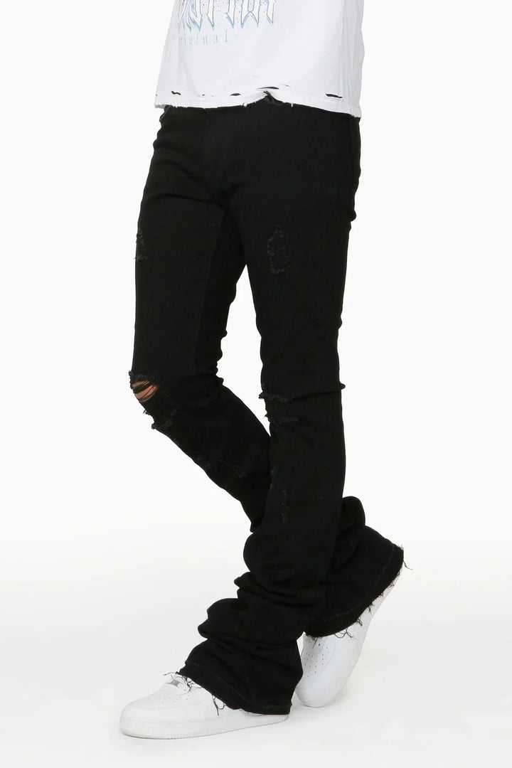 Sniper Black Super Stacked Flare Jean