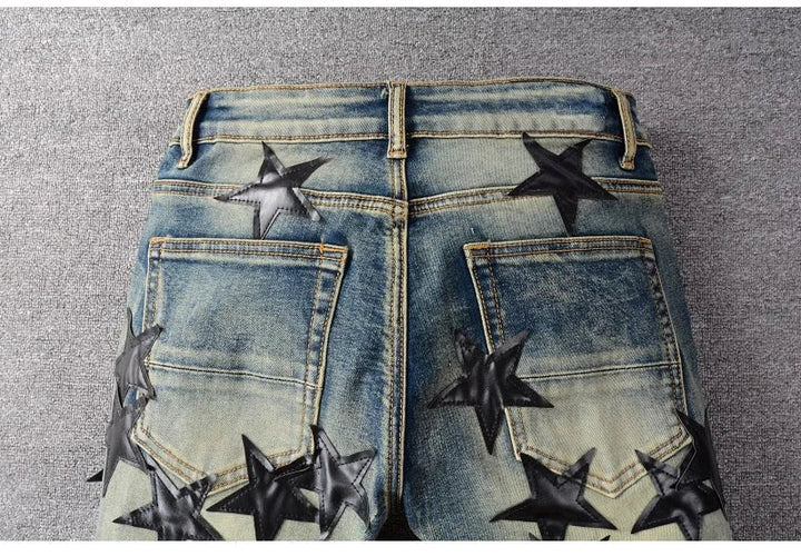 Blue Leather Stars Jeans