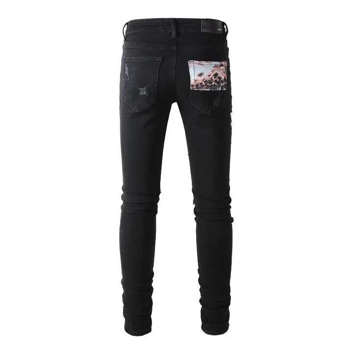 Amiri Jeans black slim straight fit paneling  jeans