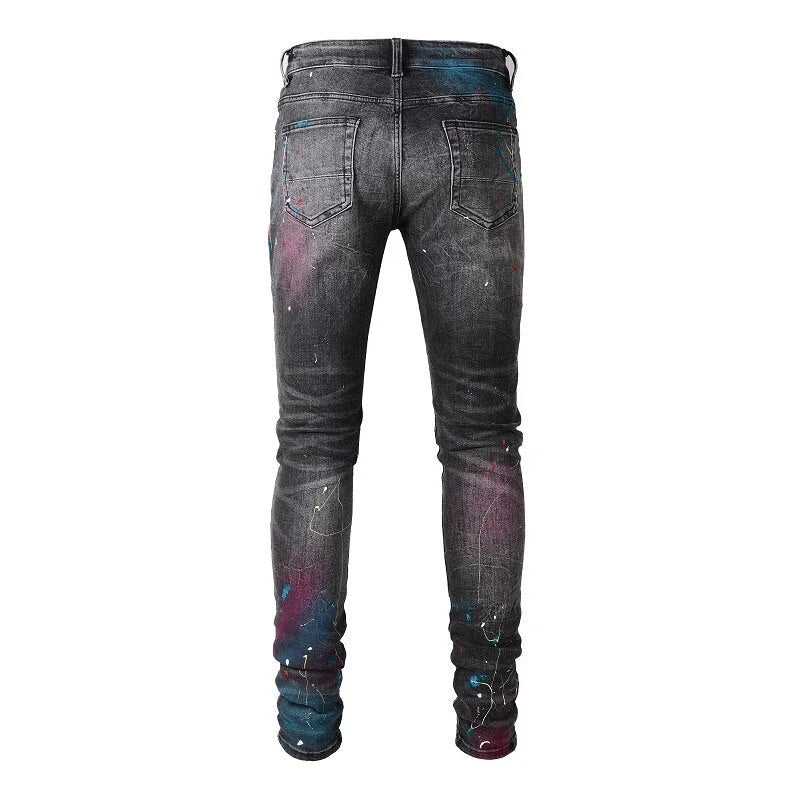 Grey Multicolour Painted Ripped Jeans