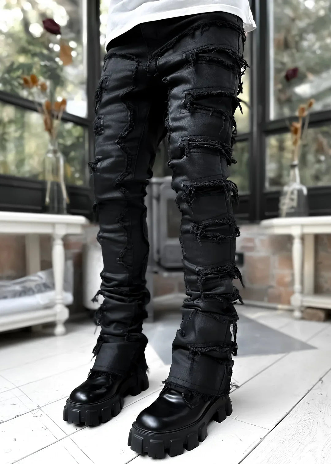 Obsidian Black Waxed Stacked Denim