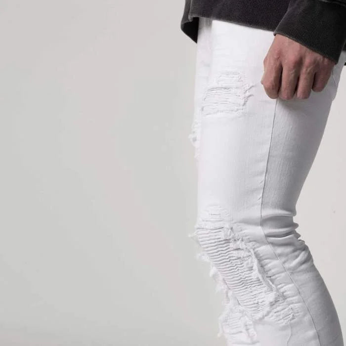 White Ribbed Knee Jeans