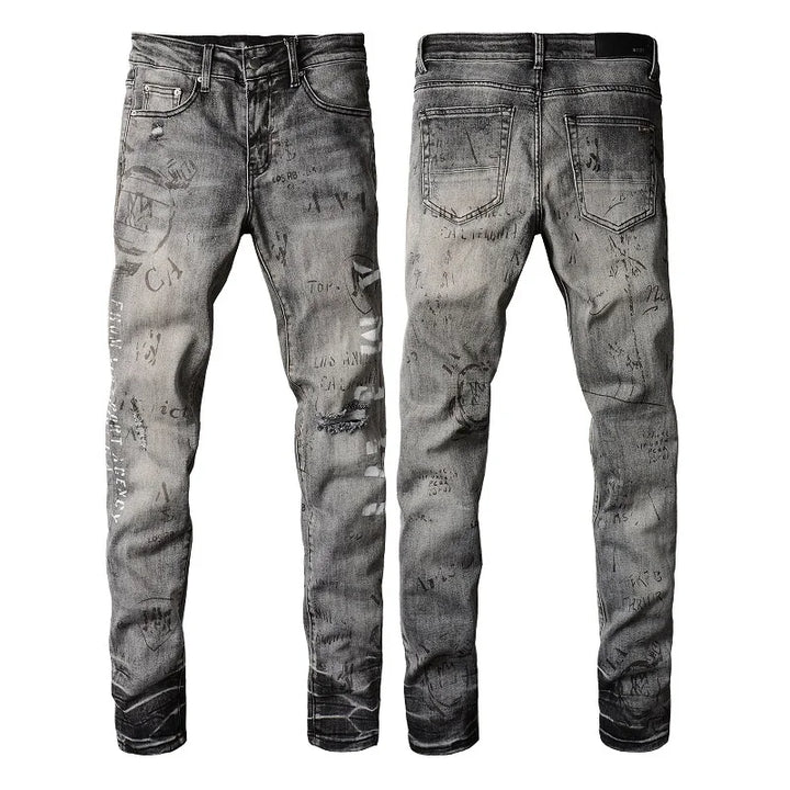 Amiri Jeans gray slim straight leg tie-dye jeans