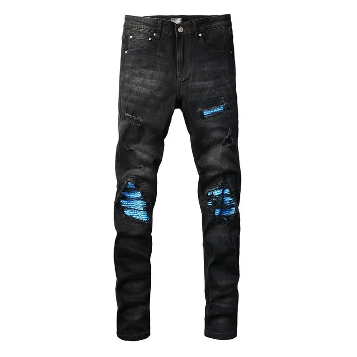 Amiri Jeans denim black pants slim straight stitching