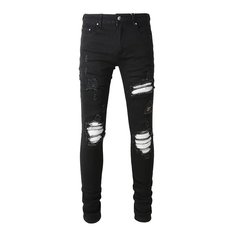 Amiri Jeans black slim straight leg ripped jeans