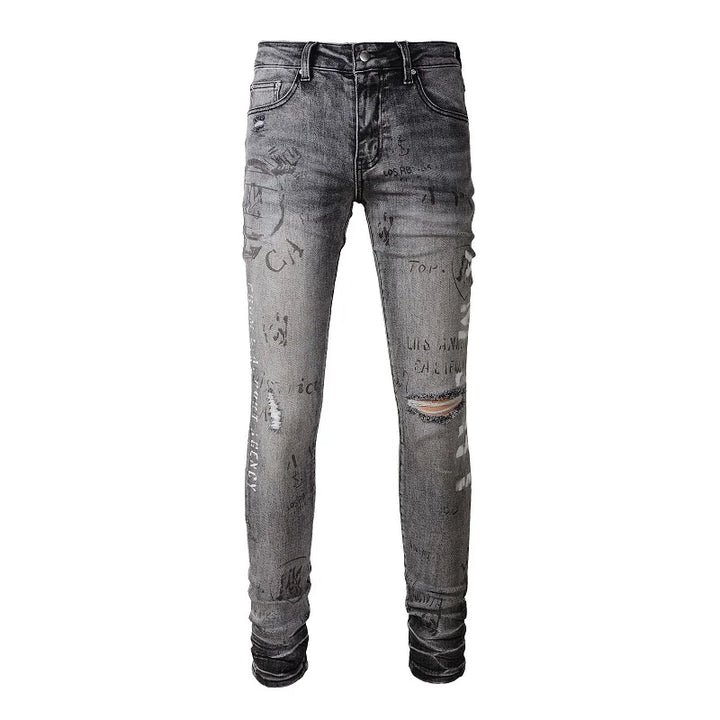 Amiri Jeans gray slim straight leg tie-dye jeans