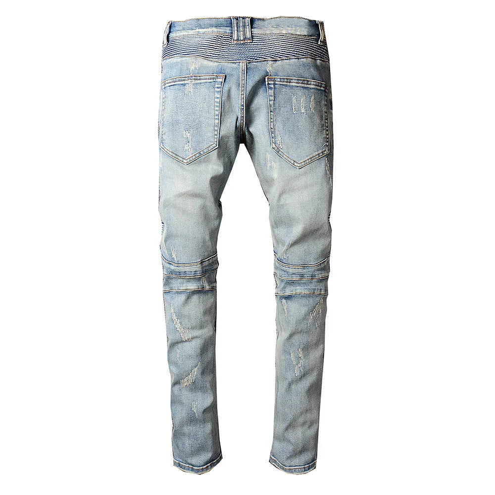 Light Blue Distressed Biker Jeans