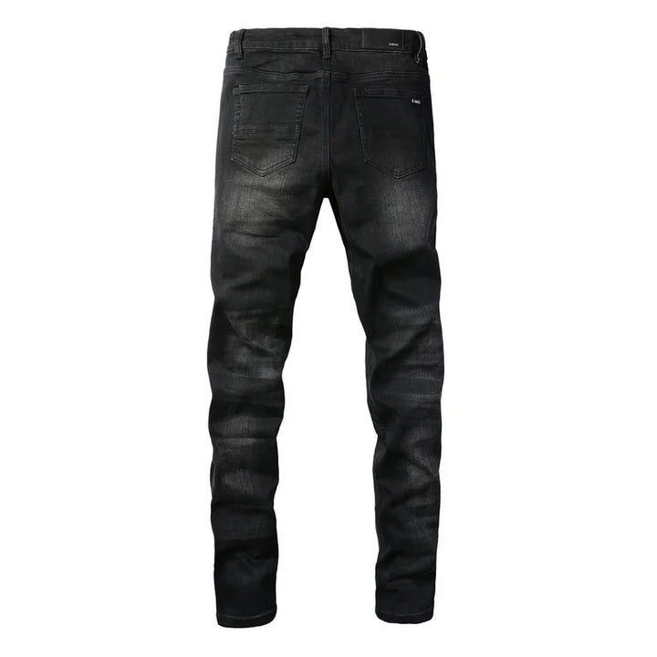 Amiri Jeans denim black pants slim straight stitching