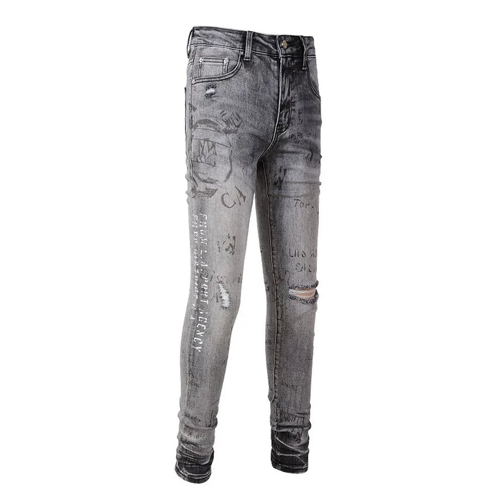 Amiri Jeans gray slim straight leg tie-dye jeans