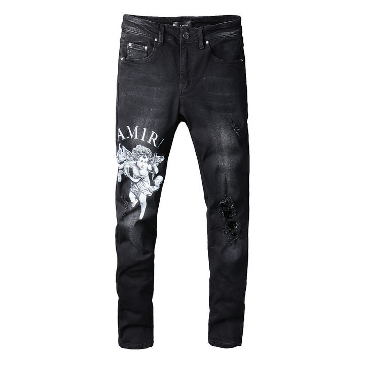 Amiri Jeans black slim fit straight-leg jeans ripped tie-dye