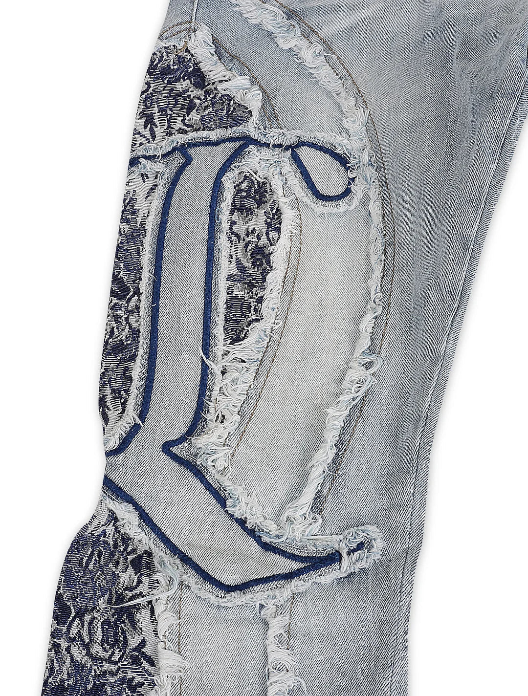 Smoke Rise Tapestry Panel Stacked Jean - Montauk Blue