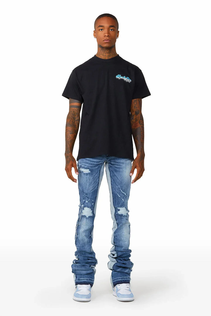 Sniper Dark Blue Super Stacked Flare Jean