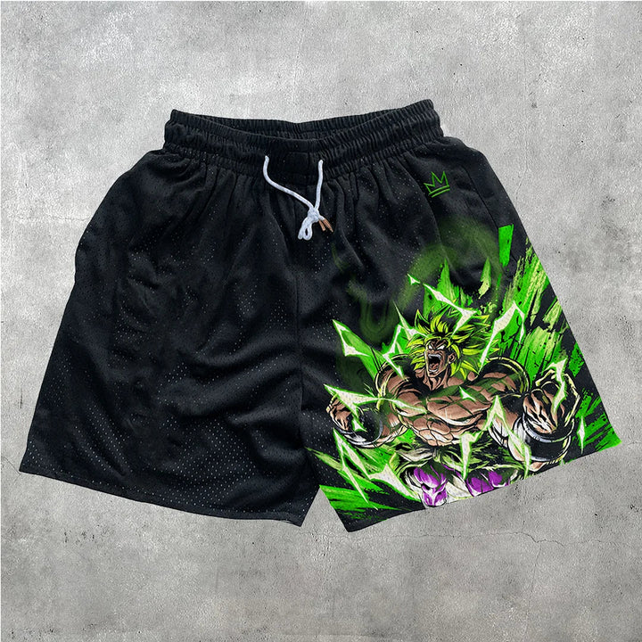 Anime print casual street mesh shorts