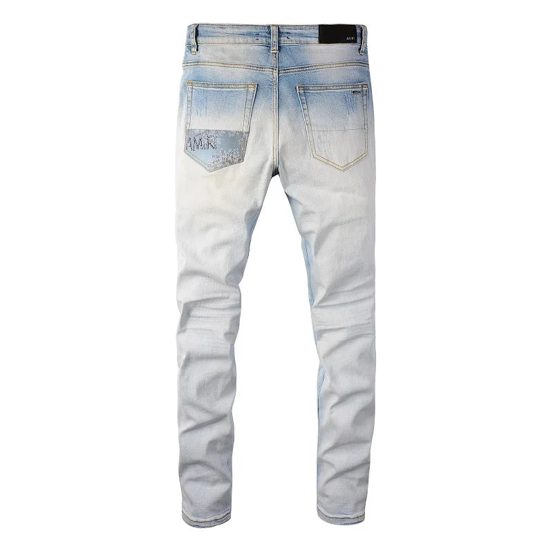 Amiri Jeans aqua slim fit straight-leg jeans with holes