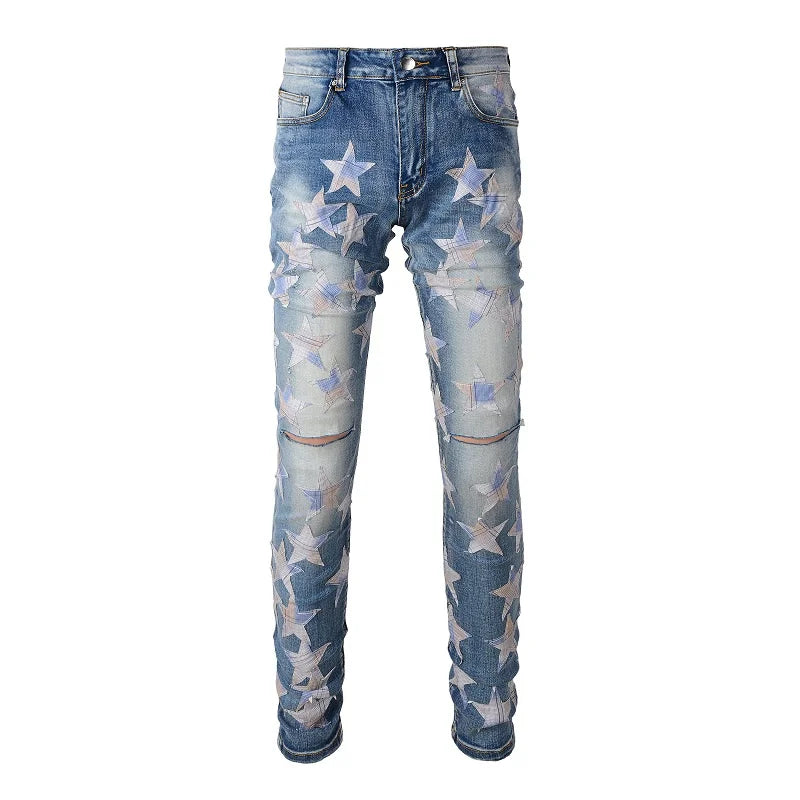 Amiri Jeans blue slim straight leg jeans print