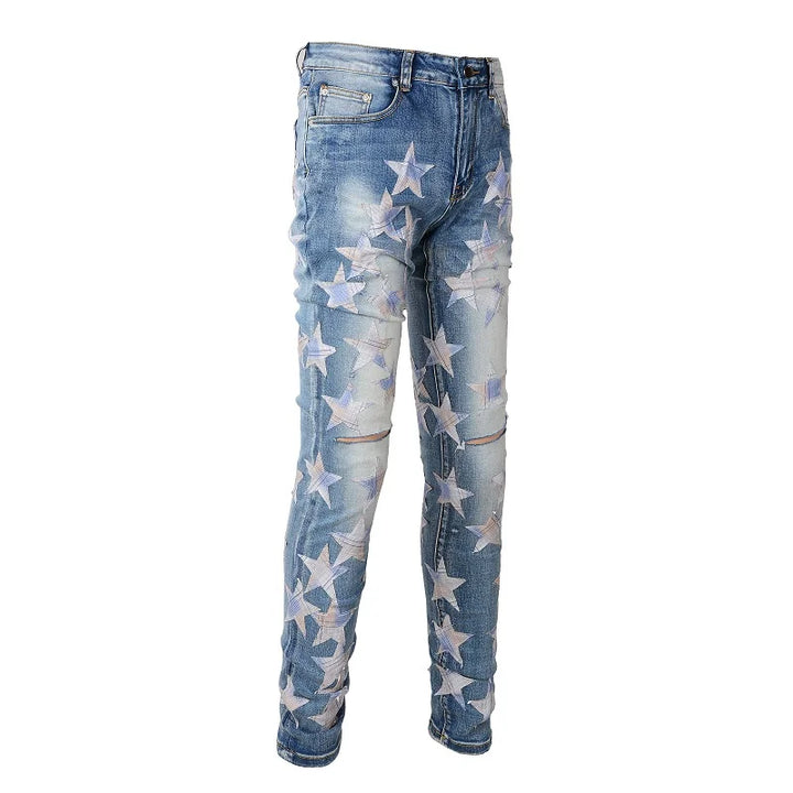 Amiri Jeans blue slim straight leg jeans print