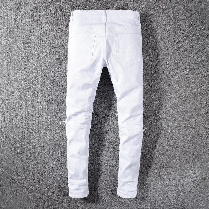 White Ribbed Knee Jeans