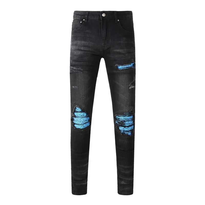 Amiri Jeans denim black pants slim straight stitching