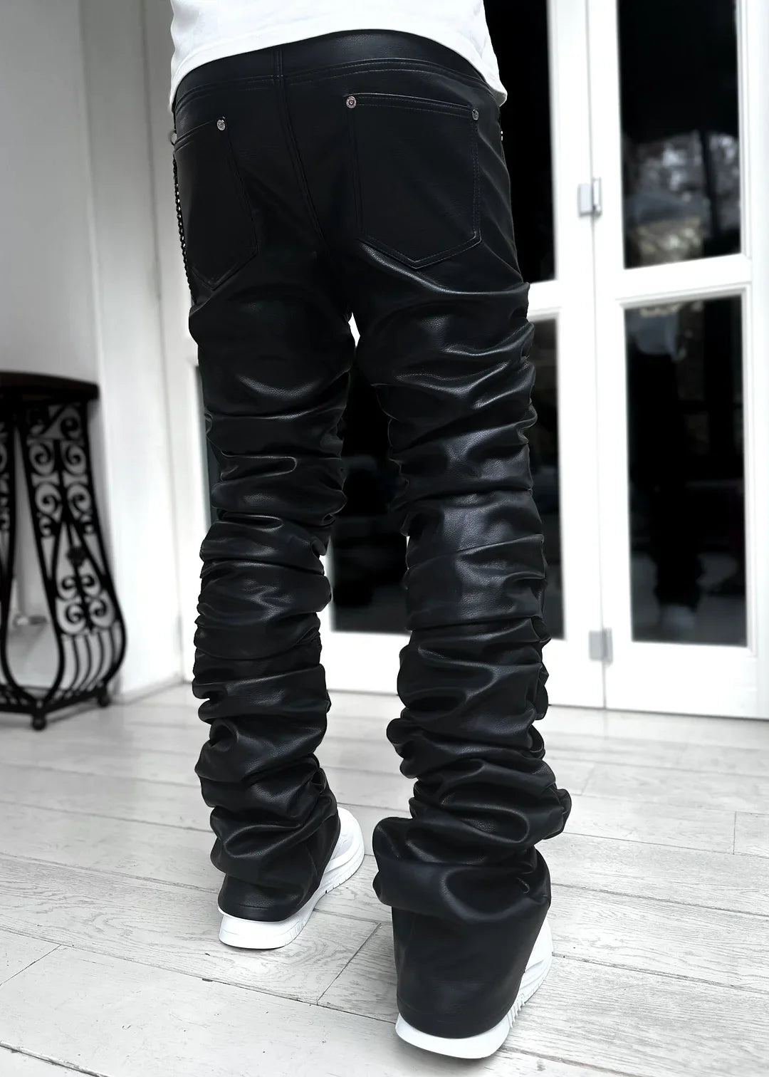 All Black Super Stacked Leather Pant