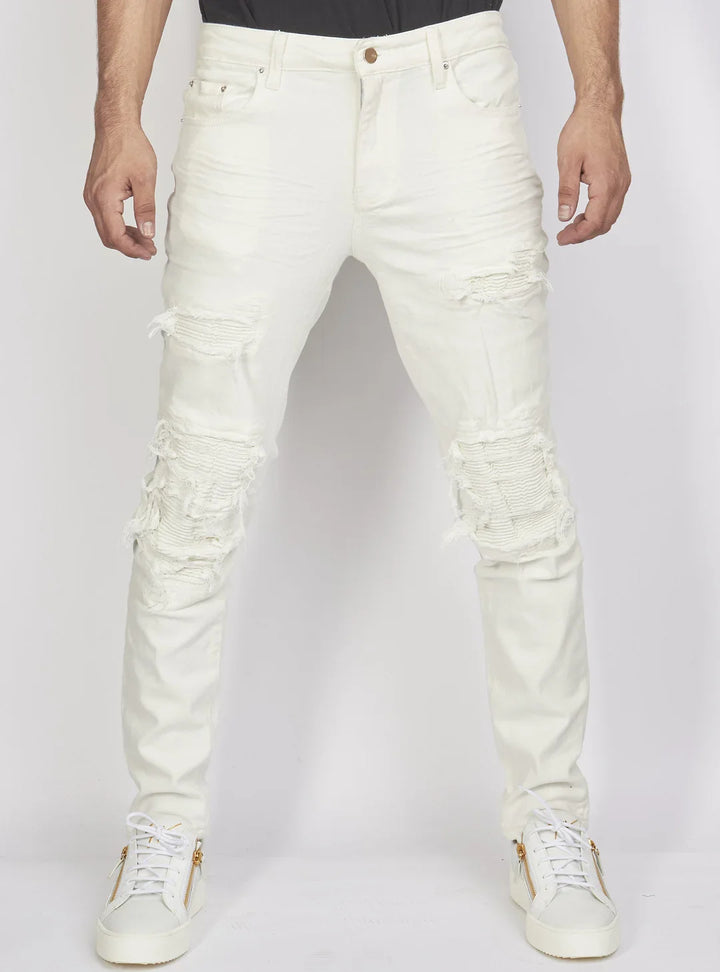 Jeans - Distressed with Ribbing - White - PLTKS0521592