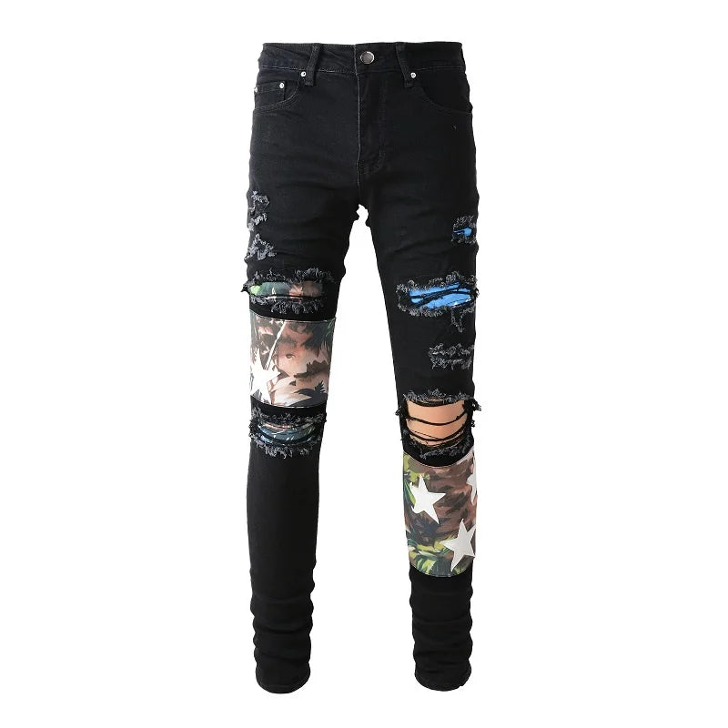 Amiri Jeans black slim straight fit paneling  jeans