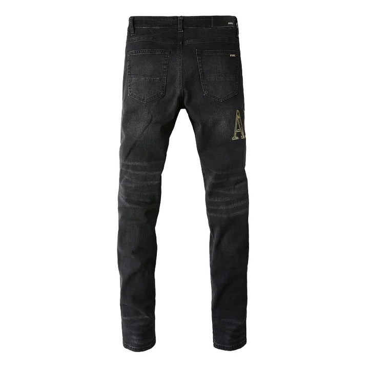 Amiri Jeans black slim straight leg jeans with print